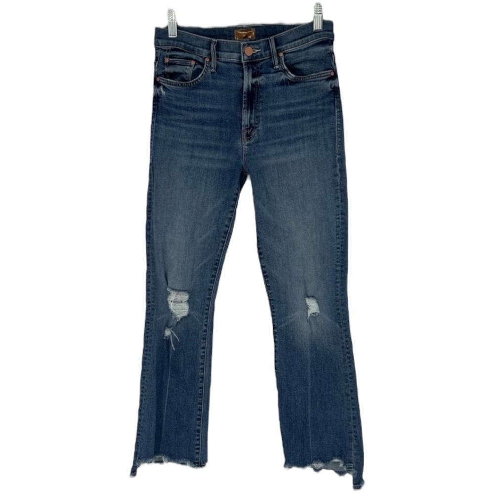 Mother The Insider Crop Step Chew Distressed Denim Jeans in Dancing on Coals 27